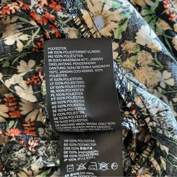 H&M Floral Babydoll Top Women’s XS Puff Long Sleeve Ruched Smocked Coastal Boho - Picture 16 of 16